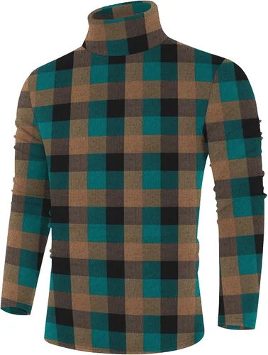 Vista 26 de Poriff - Suéter de cuello de tortuga térmico, de punto, liviano, casual, con corte entallado, para hombre Albaricoque