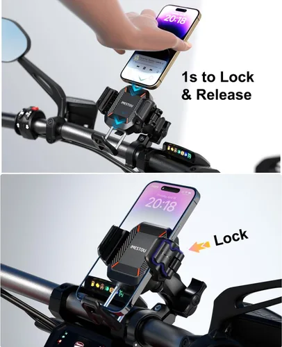 Vista 3 de iMESTOU Soporte de teléfono antivibración para motocicletas y bicicletas con amortiguadores y diseño antirrobo, soporte de teléfono de bola de 1