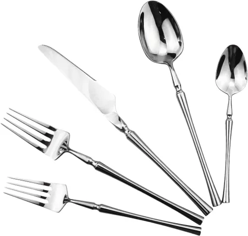 Vista 8 de Juego de cubiertos negros de 5 piezas de acero inoxidable 18/10 para 1, acabado espejo, ideal para bodas, festivales, fiestas, cocina en casa, apto