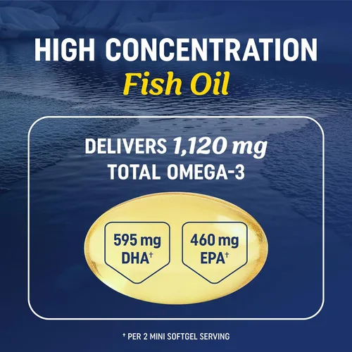 Vista 3 de Aceite de pescado Omega 3 para adolescentes Salud cerebral, concentración y apoyo del estado de ánimo, 1120 mg de Omega3 595 mg EPA + 460 mg DHA
