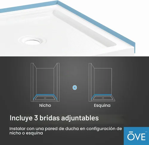 Vista 9 de OVE Decors Base de ducha cuadrada de 32 pulgadas de ancho x 32 pulgadas de profundidad, drenaje central, acrílico blanco, diseño reversible