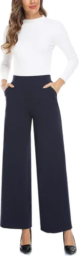 Vista 4 de MISS MOLY Pantalones palazzo de cintura alta para mujer pantalones elásticos casuales de negocios pantalones de vestir