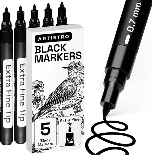 Vista 14 de ARTISTRO – 5 rotuladores de pintura acrílica negros a base de agua para marcado de vidrio, pintura en roca, cerámica, madera, llanta, tela, metal