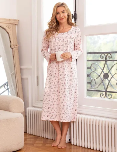 Vista 3 de Bloggerlove Nightgowns for Women Soft 100% Cotton House Dress ShortLong Sleeve Night Gowns Comfy Sleepwear S-3XL