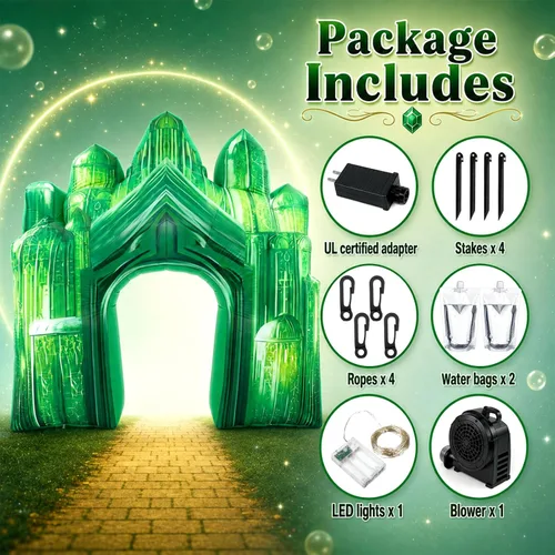 Vista 5 de VIHOSE Arco de castillo inflable verde de 10 pies con luces LED