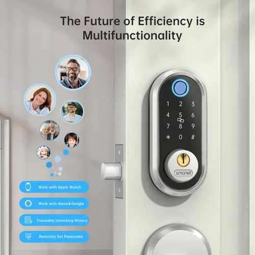 Vista 6 de Cerradura de seguridad inteligente, cerrojo electrónico de huellas dactilares SMONET con teclado, entrada sin llave Bluetooth, teclado digital