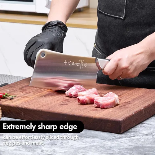 Vista 3 de SHI BA ZI ZUO Cuchillo de acero inoxidable resistente para cortar huesos caseros