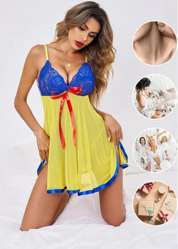 Vista 7 de Avidlove - Conjunto de lencería tipo camisón de encaje y malla para mujer