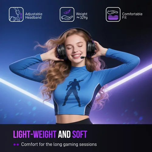 Vista 7 de FIFINE Auriculares para juegos con cable, auriculares USB con sonido envolvente 7.1, micrófono desmontable, caja de control, conector de auriculares