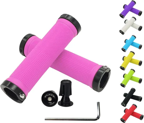 Vista 13 de PLATT - Puños de manillar de bicicleta con gomas de goma coloridas Puños de bicicleta cómodos para bicicletas BMX/MTB amarillo (Yellow+End Caps)