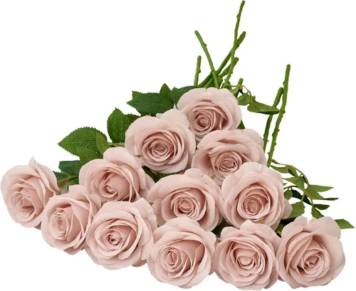 Vista 18 de 12 piezas Rosas Flores Artificiales Rosas Falsas Azul Bebé Rosas de Seda Flores de Seda Blancas Rosas con Tallos Largos para Bodas Hogar Fiestas