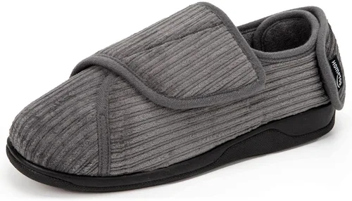 Vista 6 de HomeTop Pantuflas de pana para mujer, cómodas, ajustables, con velcro y espuma viscoelástica, para interiores, con espalda cerrada, para pies