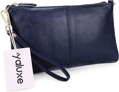 Vista 5 de YALUXE Clutch Wristlet - Cartera de piel auténtica con bloqueo RFID y cadena de hombro