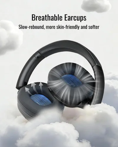 Vista 6 de Auriculares híbridos con cancelación activa de ruido, Bluetooth inalámbrico sobre la oreja, tiempo de reproducción ANC de 50 horas, giratorio