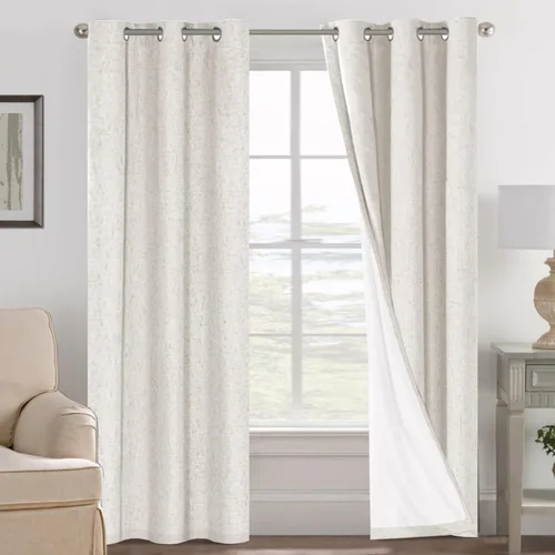 Vista 136 de H.VERSAILTEX Cortinas 100% opacas con aislamiento térmico, texturizadas, de lino, con bloqueo completo de calor y luz, para sala de estar y Negro