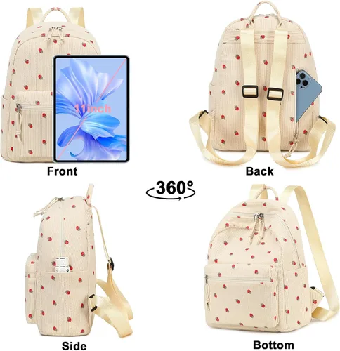 Vista 8 de Bluboon Mini mochilas para niñas pequeñas, mochila escolar, mochila kawaii para mujer, Pana Fresa-beige, Pequeño, Mini mochila casual para niñas