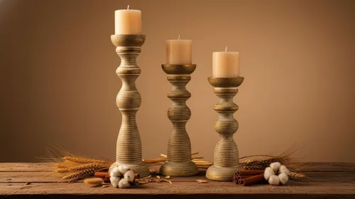 Vista 8 de Portavelas de pilar de madera tallada a mano encalada, juego de 3, estilo decorativo de Chennai, hecho de madera de mango, decoración rústica