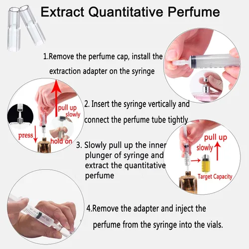 Vista 5 de MUB Herramientas de bomba de recarga de perfume de 10ml (0.34 fl oz), kit de decantador de perfume dispensador con herramientas adaptadoras para 2