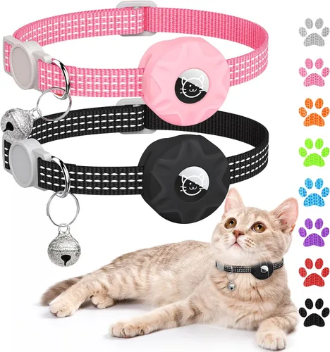 Vista 16 de Apple AirTag - Collar para gatos, rastreador GPS con función separable y campana, ligero para gatos y gatitos (negro)