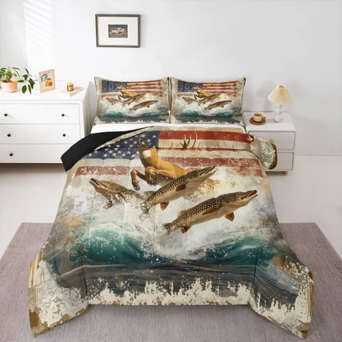 Vista 11 de Erosebridal American Flag Twin Comforter Set Army Green Camo Bedding Set for Kids Boys Girls Bear Claw Hunting Theme Bed Set Camoflage Camping