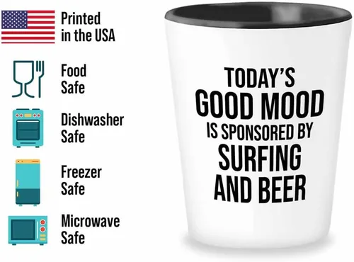 Vista 2 de Hobby Shot Glass de 1.5 onzas, surf y cerveza, Windsurf Beach Wave Summer Scuba Dive Boating Sea Lover Remar