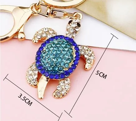 Vista 3 de Bonito llavero con diamantes de imitación de cristal con forma de tortuga mini, llavero brillante, colgante de bolso, bolso, decoración de bolsa