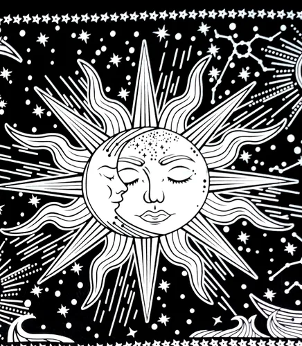 Vista 3 de ICC - Tapiz de sol y luna, tapiz de sol blanco y negro, sábana para colgar en la pared, decoración de habitación, tapices estéticos de arte místico
