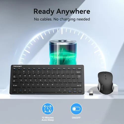 Vista 5 de TECKNET Combo de Teclado y Ratón Inalámbrico, Mini Teclado de Computadora Inalámbrico y Conjunto de Ratón 2.4GHz, 1600 DPI Ajustable Silencioso