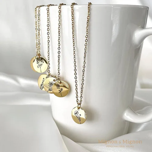 Vista 5 de Collar de flores de nacimiento de oro rosa Regalo para ella Collar personalizado Diseño Floral Joyería Regalo del Día de la Madre Joyería