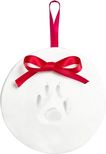 Vista 18 de Kate & Milo Adorno de hueso con estampado de pata de Navidad, recuerdo navideño para mascotas, blanco Pet-Safe Clay, No-Mix or Bake DIY Keepsake