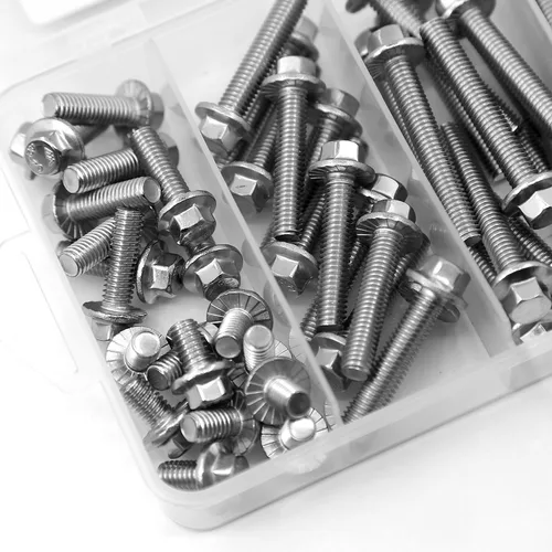 Vista 4 de 112 piezas M6 pernos y tuercas de acero inoxidable 304 con cabeza hexagonal y brida de 10 mm, 20 mm, 30 mm, 40 mm, 50 mm
