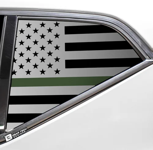 Vista 9 de BOGAR TECH DESIGNS Calcomanía de vinilo precortada con bandera estadounidense para ventana de un cuarto compatible con Volvo XC40 2019-2023, negro