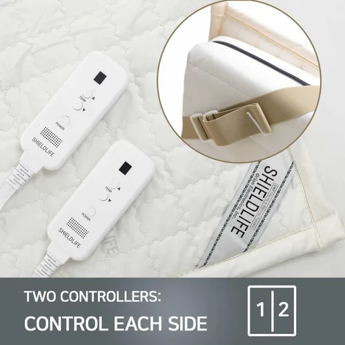 Vista 8 de Protector de colchón con 99 % de bloqueo EMF. Calor infrarrojo lejano e iones negativos con 8 ajustes de calor y apagado automático por Shield Life.