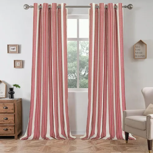 Vista 36 de DriftAway Chris Linen - Cortinas opacas con capa térmica y reductora de sonido, 63 pulgadas de largo para dormitorio, cortinas estampadas a rayas