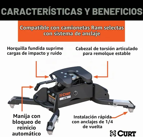 Vista 3 de CURT Enganche de 5ª rueda 16043 A16 compatible con sistema de disco seleccionado, 16,000 libras