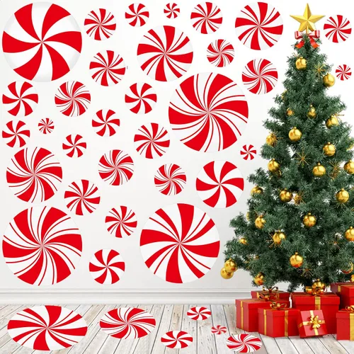 Vista 5 de Ceiba Tree Calcomanías de piso de menta autoadhesivas, calcomanías de Navidad para fiestas, aulas, eventos y decoración de garaje, 36