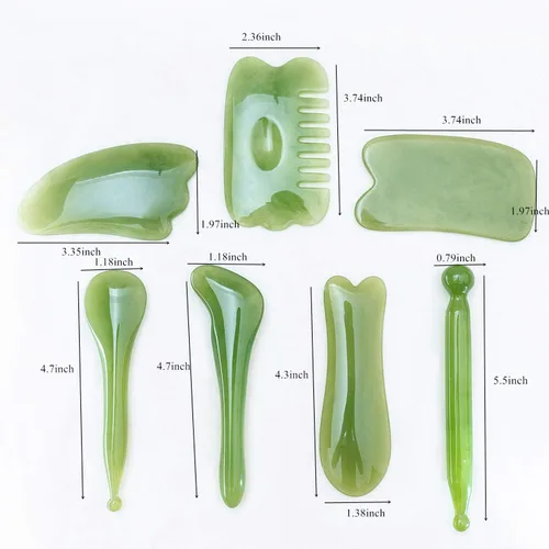 Vista 8 de 7 Piezas Herramienta de Masaje de Raspado Gua Sha, Juego de Herramientas de Masaje de Resina Natural GuaSha para Liberación de Cara, Espalda