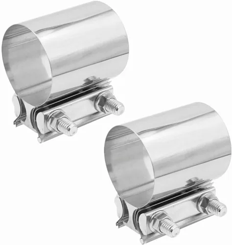 Vista 16 de Abrazadera de Escape de 2.5", Abrazadera de Banda de Junta a Tope de 2 1/2" Conector de Manguito de Acero Inoxidable para Silenciadores, Tubos