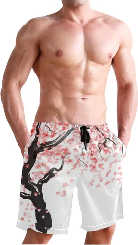 Vista 3 de Traje de baño para hombre, diseño de cerezo japonés, flor de cerezo, pantalones cortos de natación, pantalones cortos para correr, deportes, surffing