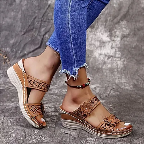 Vista 96 de Ladmiple Sandalias ortopédicas florales de moda 2023 con soporte de arco, zapatillas romanas casuales con puntera abierta