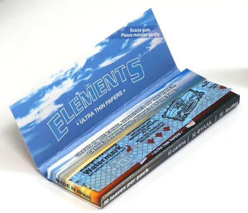 Vista 4 de Elements 1.25 1 1/4 tamaño ultradelgado. Papel de liar de arroz con cierre magnético completo, caja de 25