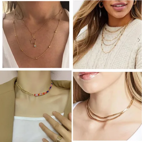 Vista 2 de KOSMOS-LI Juego de 60 joyas chapadas en oro con collares de disfraces, pulseras, aretes, anillos de nudillos para mujer