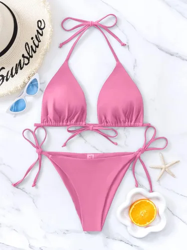 Vista 39 de Rajputana Conjunto de bikini para mujer, traje de baño brasileño de dos piezas con tanga
