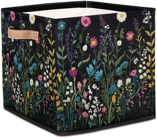 Vista 18 de Cube Storage Bins for Shelves, Neon Blue And Purple Skull Flower Decorative Fabric Organizer Box with Handles for Living Room, Dorm Room, Classroom