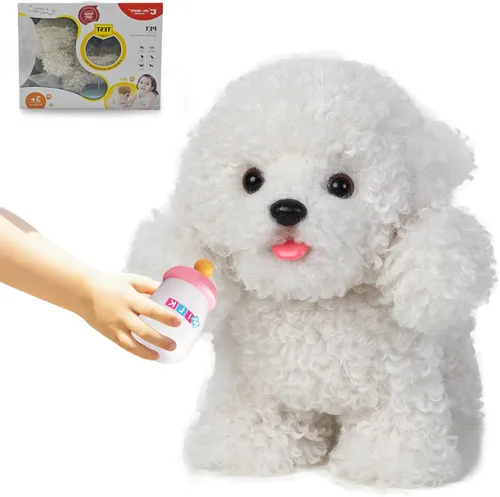 Vista 5 de Perro de peluche electrónico interactivo Akita, cachorro realista interactivo, perro de juguete, caminar, ladrar, menear la cola y hablar, regalos