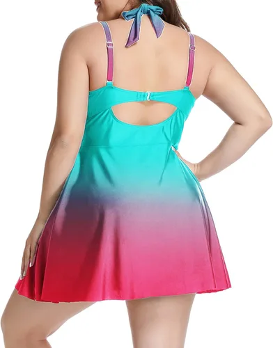 Vista 3 de Lalagen Traje de baño halter para mujer, talla grande, conjunto de tankini de dos piezas.