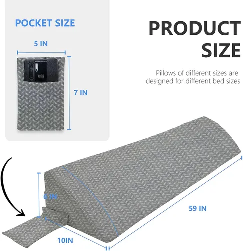 Vista 2 de Tapón de almohada de cuña para cama Queen, relleno de espacio de colchón con cuña triangular para espacio de cabecera, posición de bolsillo lateral