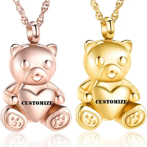 Vista 13 de shajwo Collar de Urna de Cremación de Oso de Peluche Joyería de Cenizas para Hombres y Mujeres Urna Conmemorativa de Corazón Reliquia Medallón