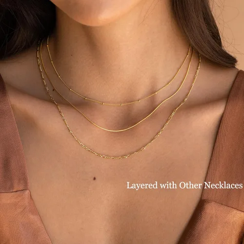 Vista 8 de DEARMAY 14K Gold Necklaces for Women, Dainty Layered Gold Herringbone Choker Necklace for Women Thin Chunky Snake Chain Necklaces Jewelry for Teen