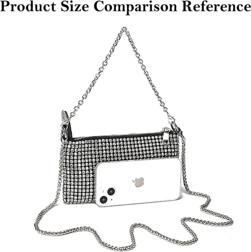 Vista 2 de Silver Clutch Women Rhinestone Evening Bag Wedding Crystal Bride Engagement Purse Fold Over Chain Crossbody Shoulder Bag